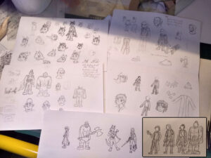 Bocetos de los personajes de 1D6